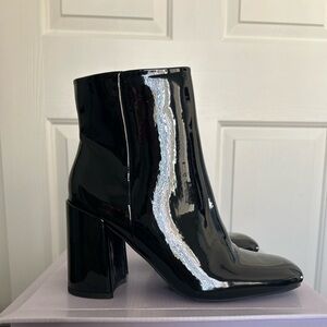 Madden Girl Glossy Black Patent Block Heel Ankle Boots